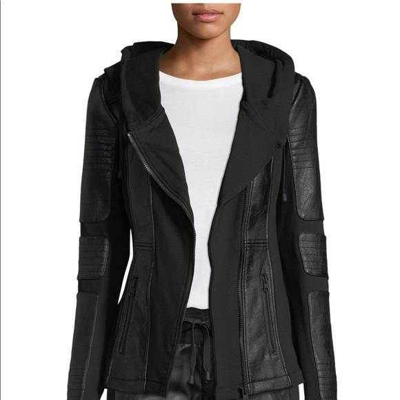 Asymmetrical Hooded Terry Moto Jacket 